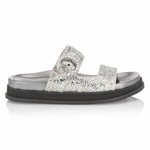 Jimmy Choo Marga Crystal-Embellished Glitter Slides Size 37.5